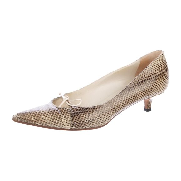 Gucci Shoes - Gucci Snakeskin Pointed-Toe Kitten Heel Pumps